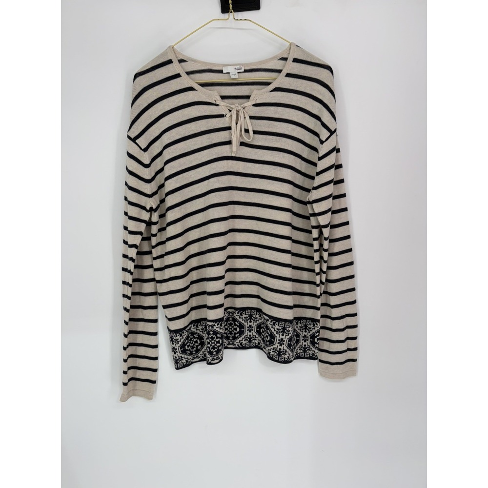 J Jill / Long Sleeve Laced Tie Keyhole Striped Knit Pullover Sweater / Size S